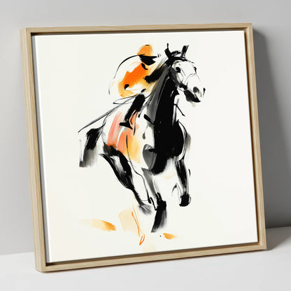 The Amber Sprint racing horse canvas wall art in natural frame