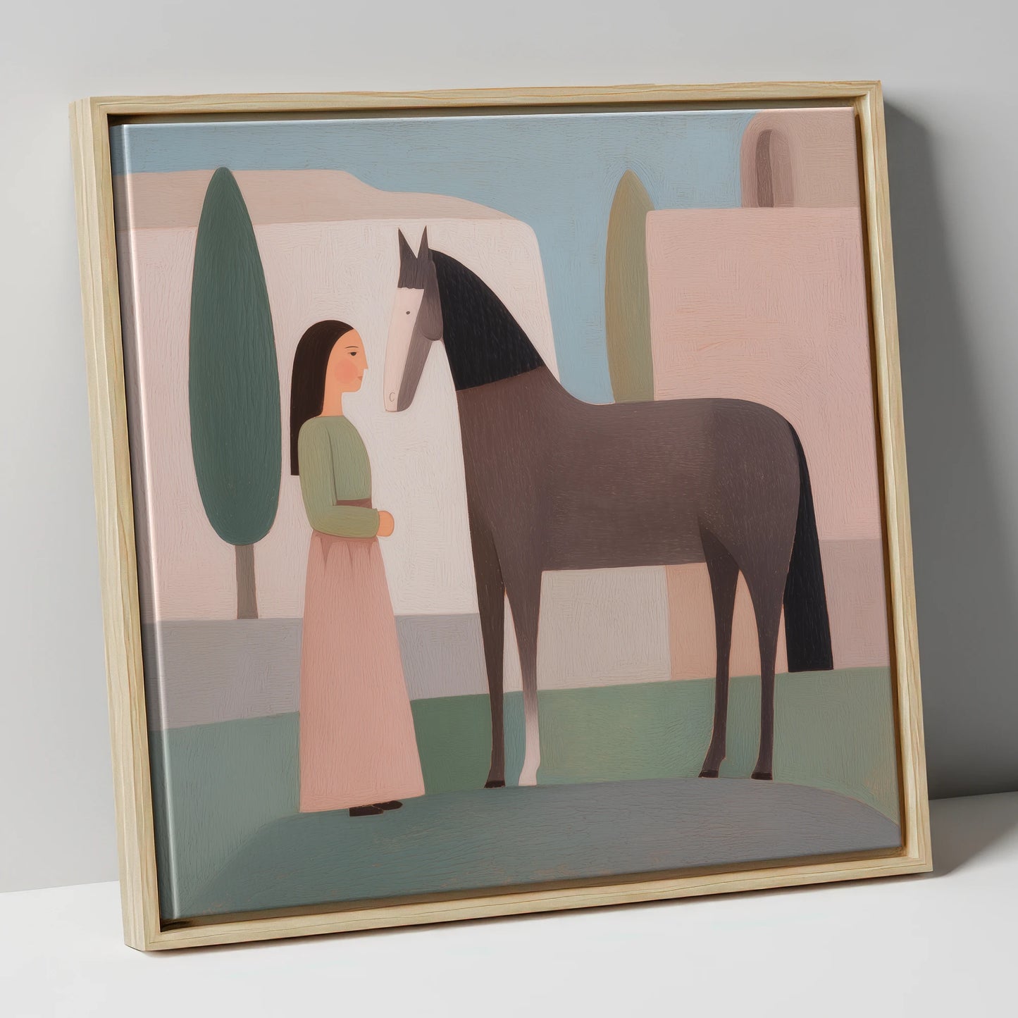 Timeless Connection horse & rider canvas wall art in natural frame