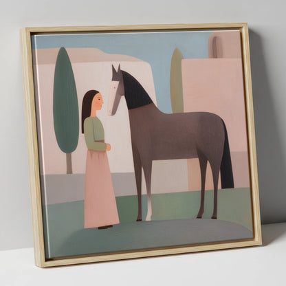 Timeless Connection horse & rider canvas wall art in natural frame