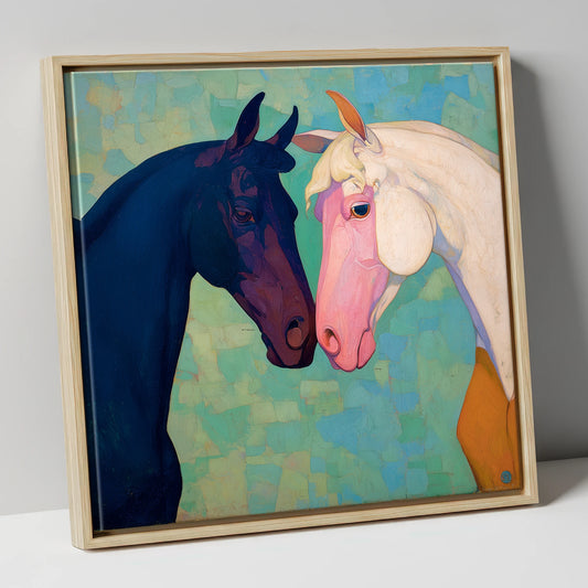 Sapphire and Rose horse portrait canvas wall art in natural frame