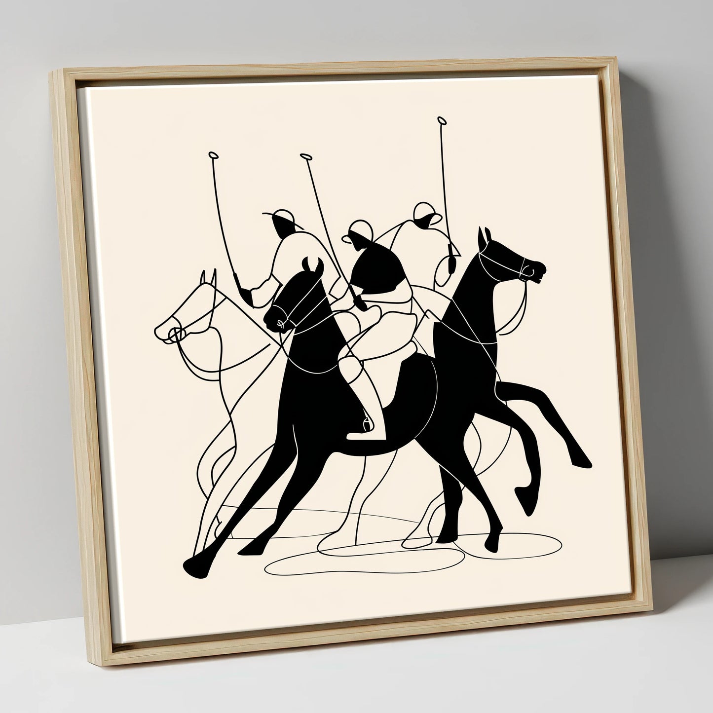 Dynamic Polo Silhouettes polo horse canvas wall art in natural frame