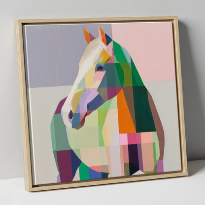Prismatic Equine Profile horse portrait canvas wall art in natural frame