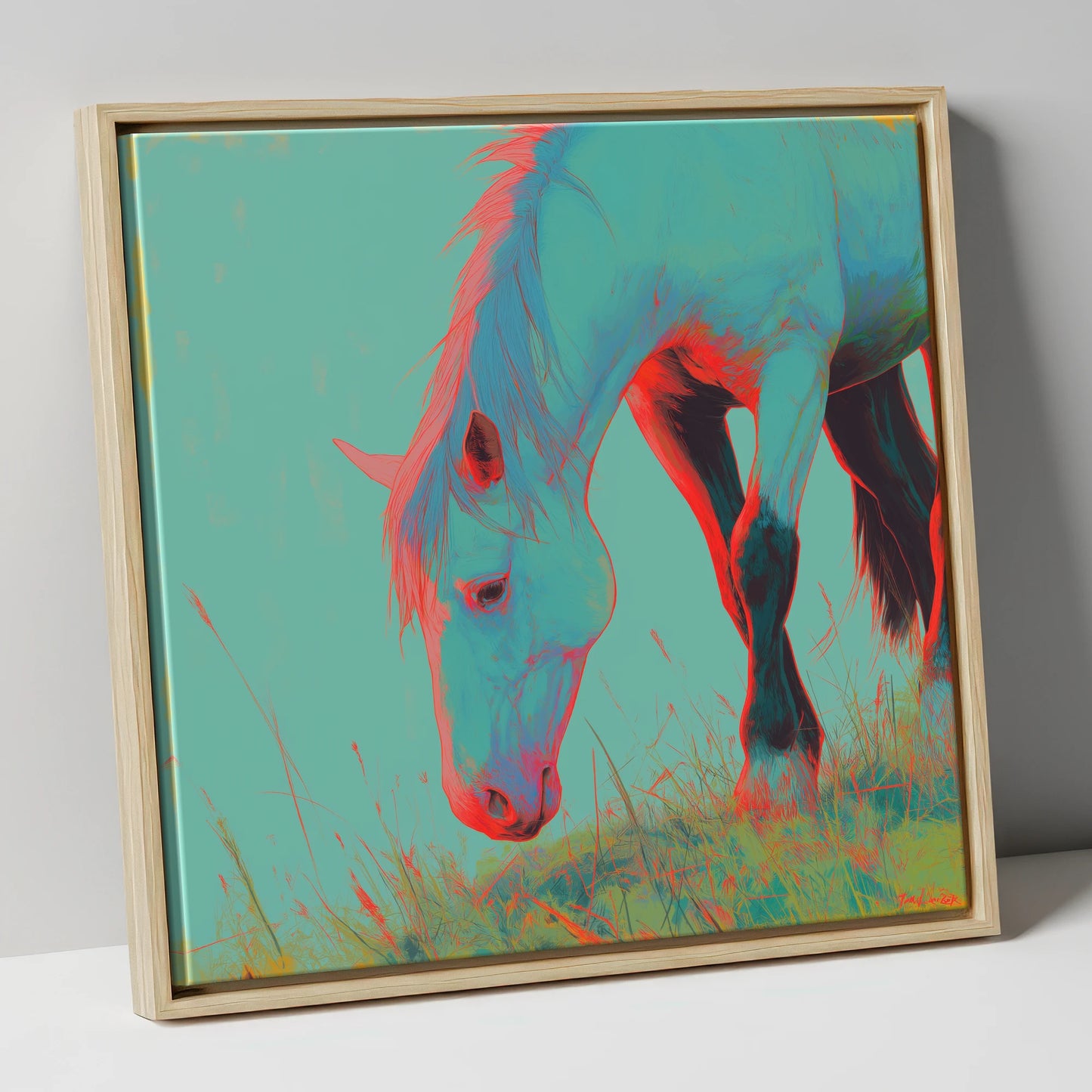 Electric Pasture Portrait horse portrait canvas wall art in natural frame