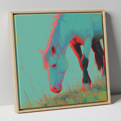 Electric Pasture Portrait horse portrait canvas wall art in natural frame