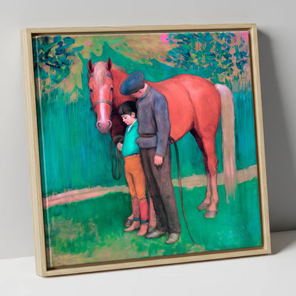 A Quiet Connection horse & rider canvas wall art in natural frame