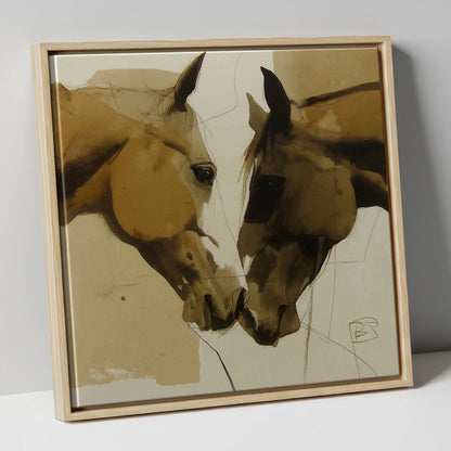 A Silent Bond horse portrait canvas wall art in natural frame
