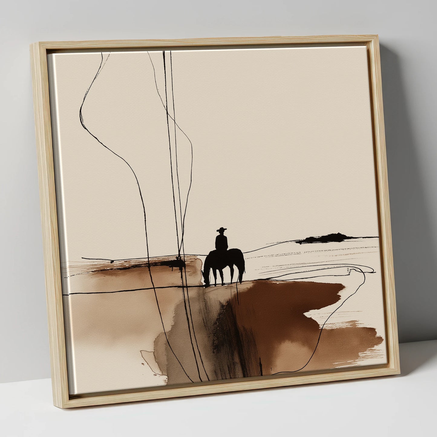 Solitary Western Horizon western horse canvas wall art in natural frame