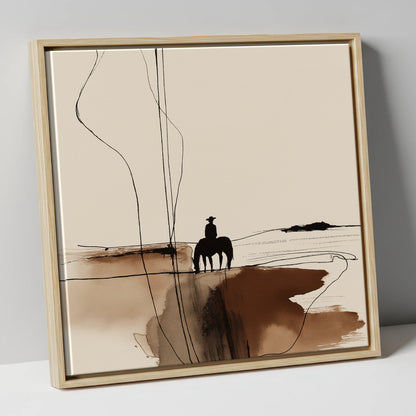Solitary Western Horizon western horse canvas wall art in natural frame
