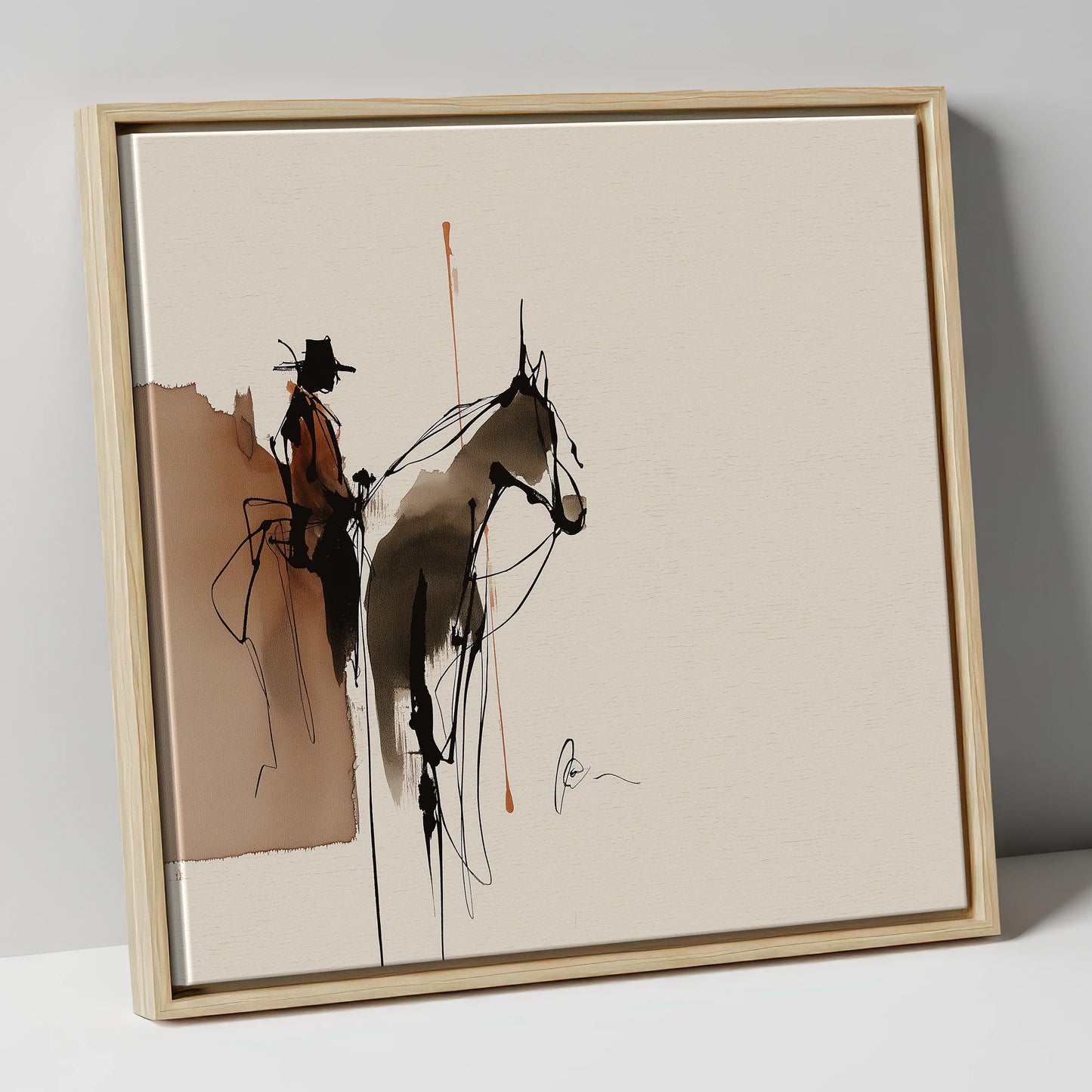 The Quiet Ride western horse canvas wall art in natural frame