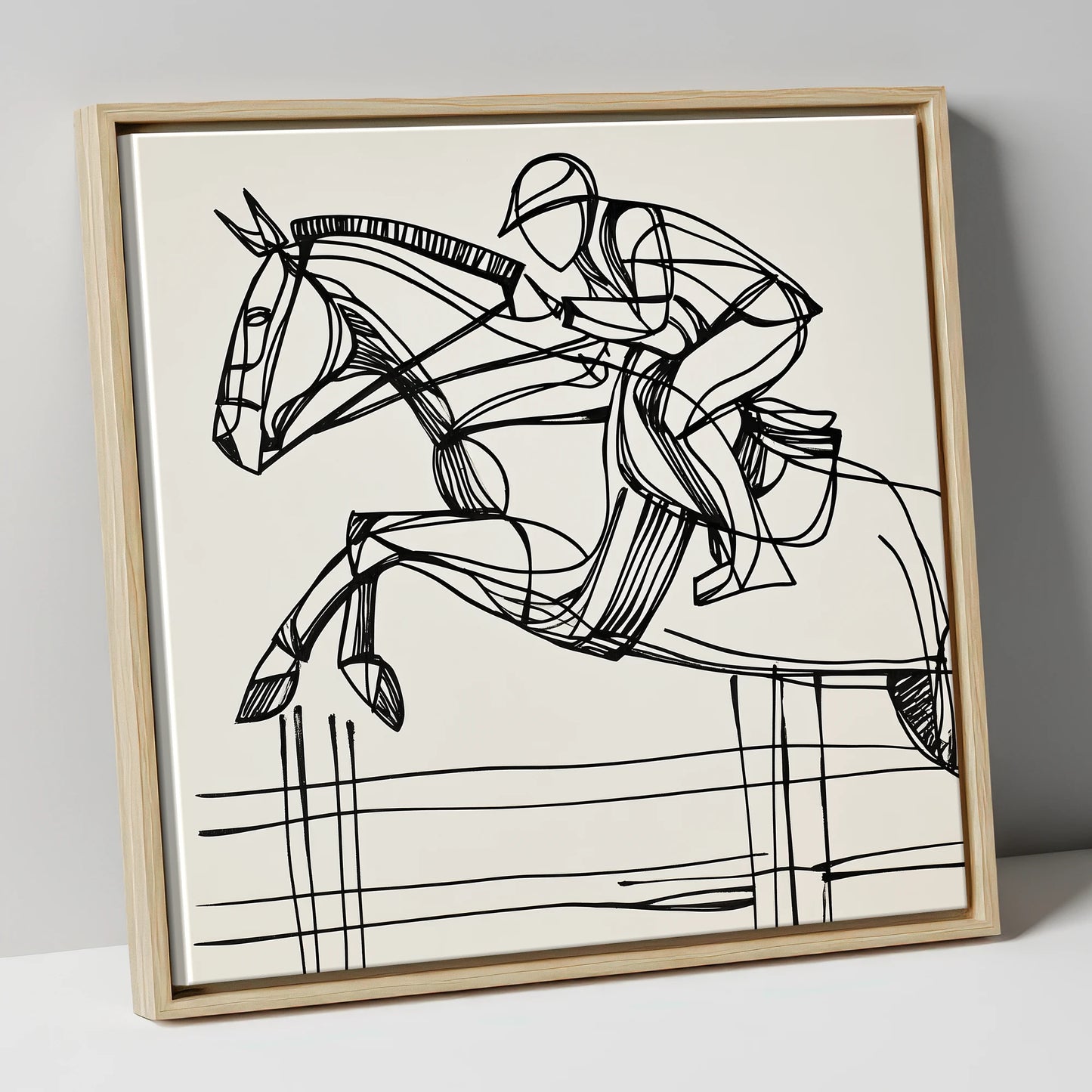The Perfect Arc show jumping horse canvas wall art in natural frame