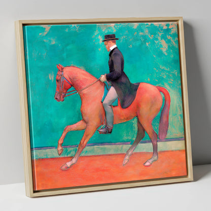 The Emerald Passage dressage horse canvas wall art in natural frame