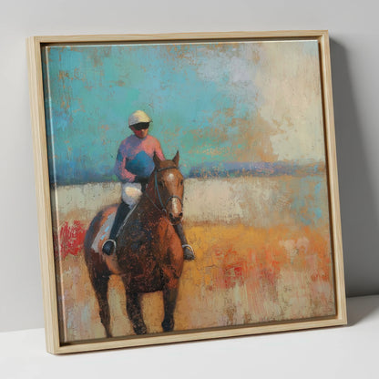 To the Start racing horse canvas wall art in natural frame