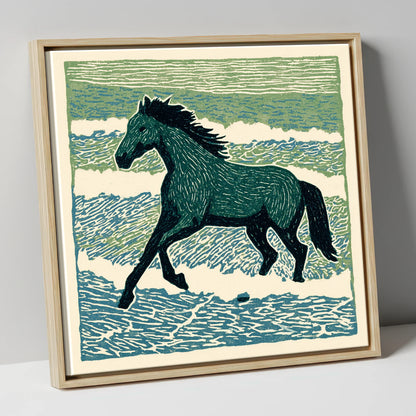 Surf and Stride beach horse canvas wall art in natural frame
