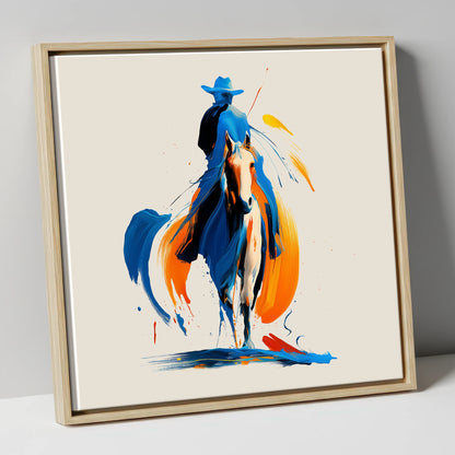 Cobalt Western Spirit western horse canvas wall art in natural frame