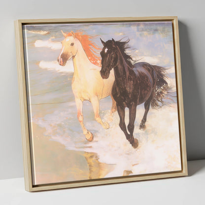 Ethereal Tide Gallop horse landscape canvas wall art in natural frame