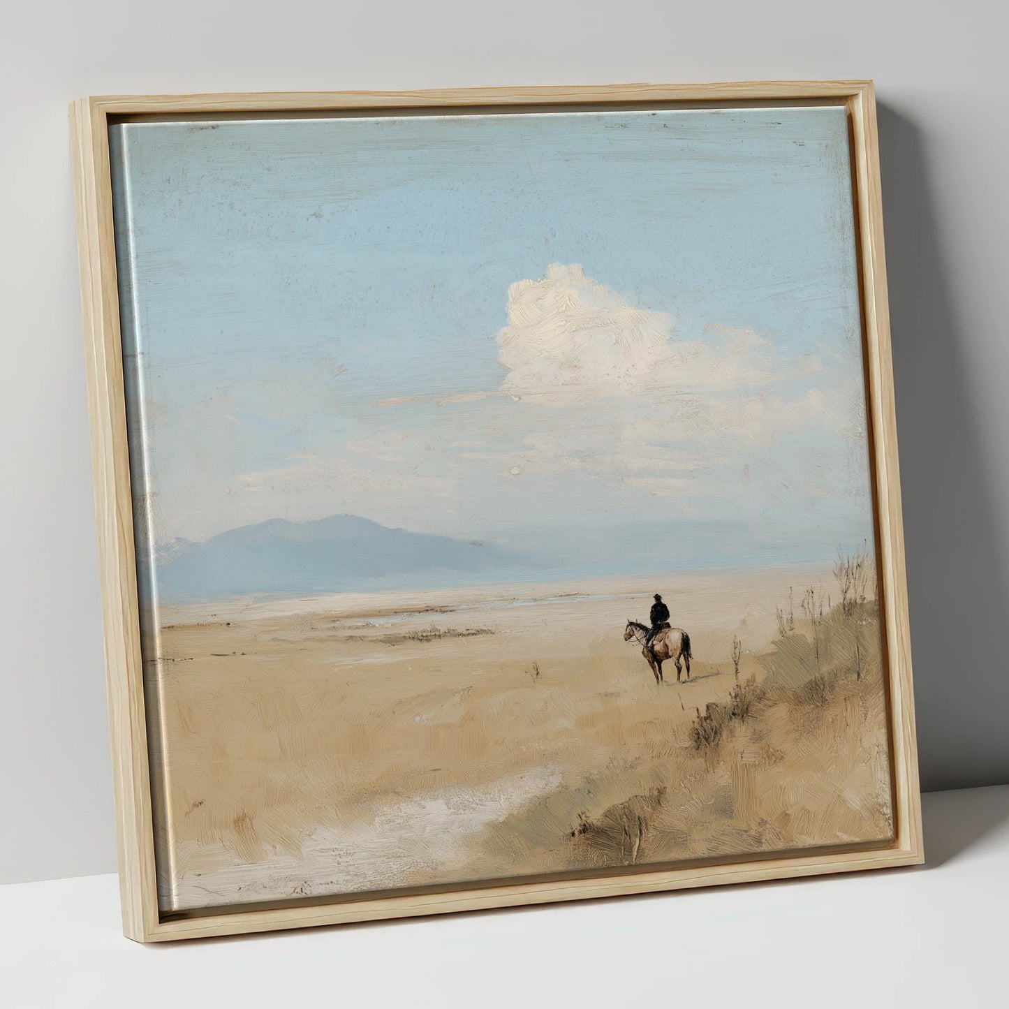 Distant Horizons horse landscape canvas wall art in natural frame