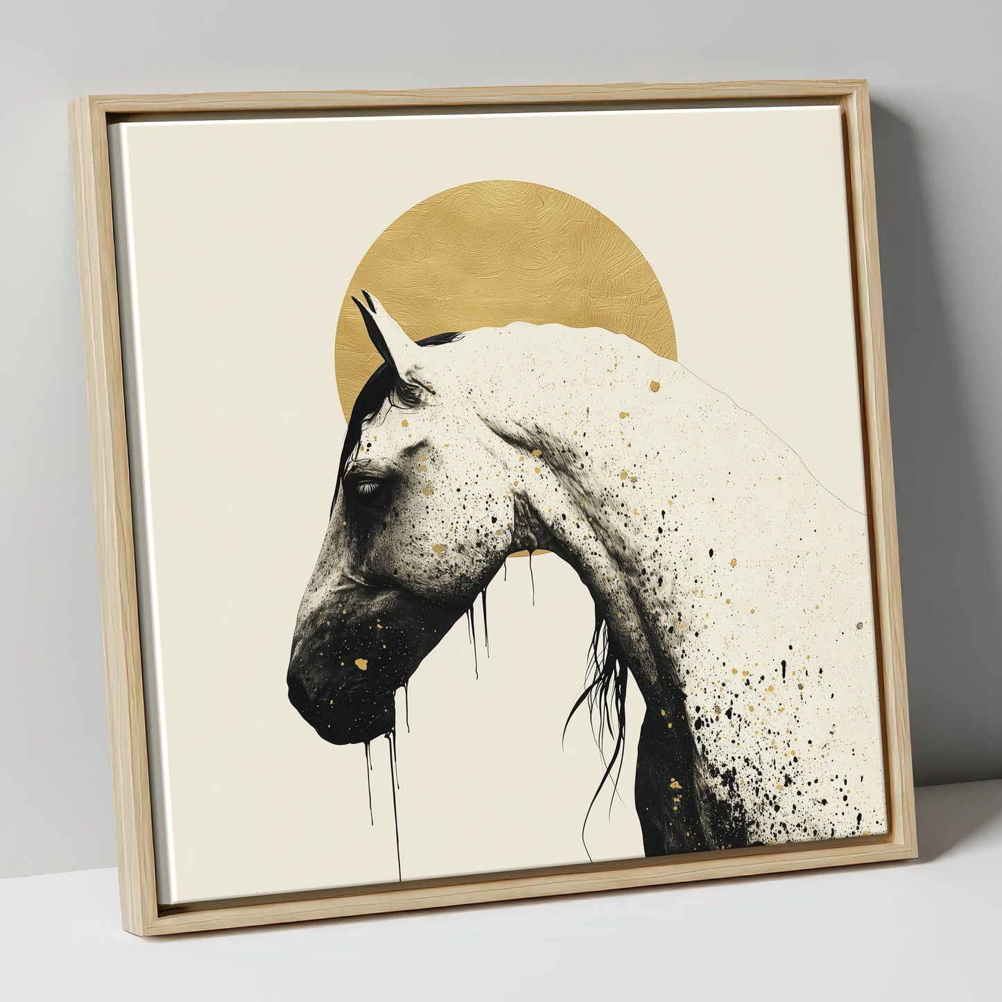 Gilded Equine Profile horse breed canvas wall art in natural frame