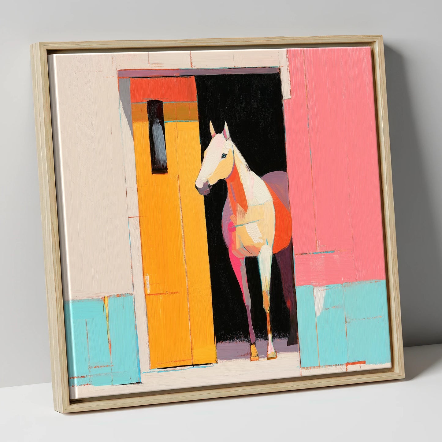 Vibrant Stable Doorway horse stable canvas wall art in natural frame