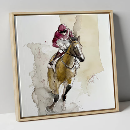 The Final Furlong racing horse canvas wall art in natural frame