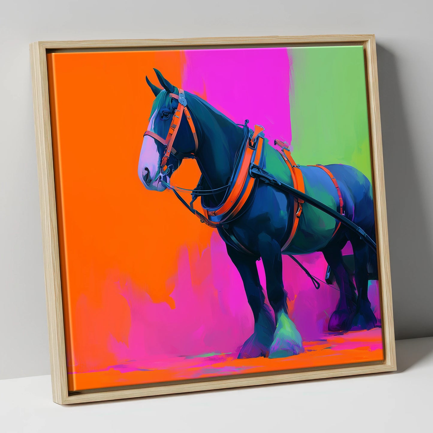 Neon Heavy Horse working horse canvas wall art in natural frame