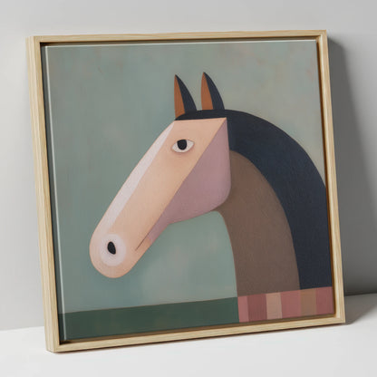 Modernist Equine Form horse portrait canvas wall art in natural frame
