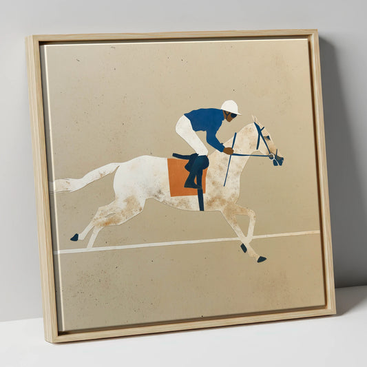 The Final Stride racing horse canvas wall art in natural frame