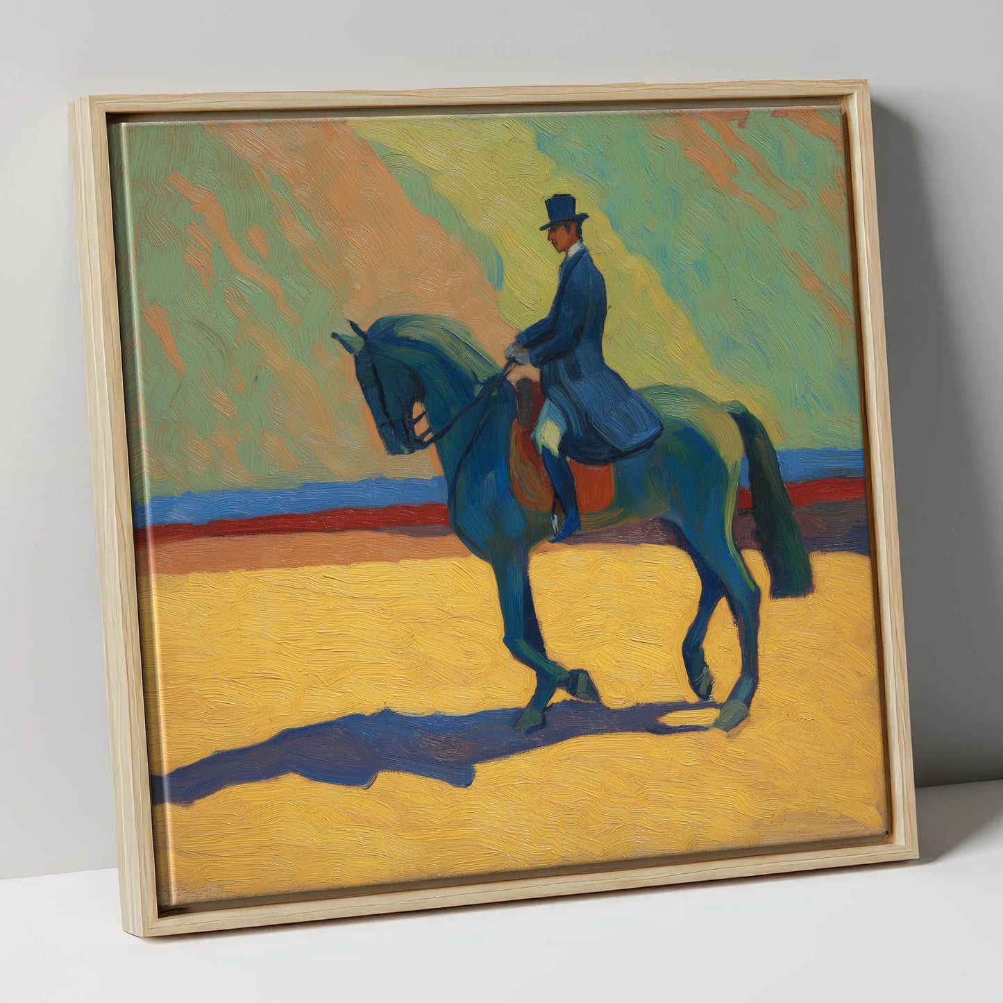 Vivid Dressage Silhouette dressage horse canvas wall art in natural frame