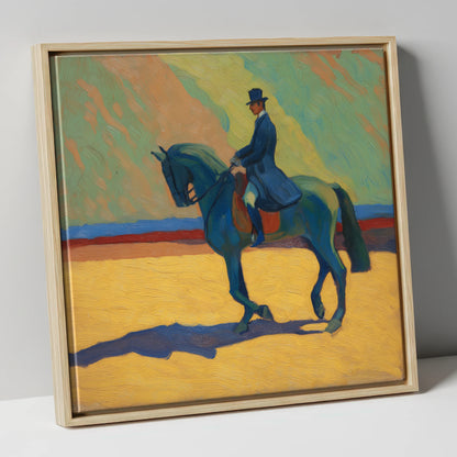 Vivid Dressage Silhouette dressage horse canvas wall art in natural frame