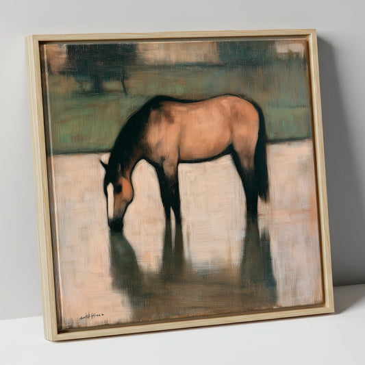 Quiet Reflection horse portrait canvas wall art in natural frame