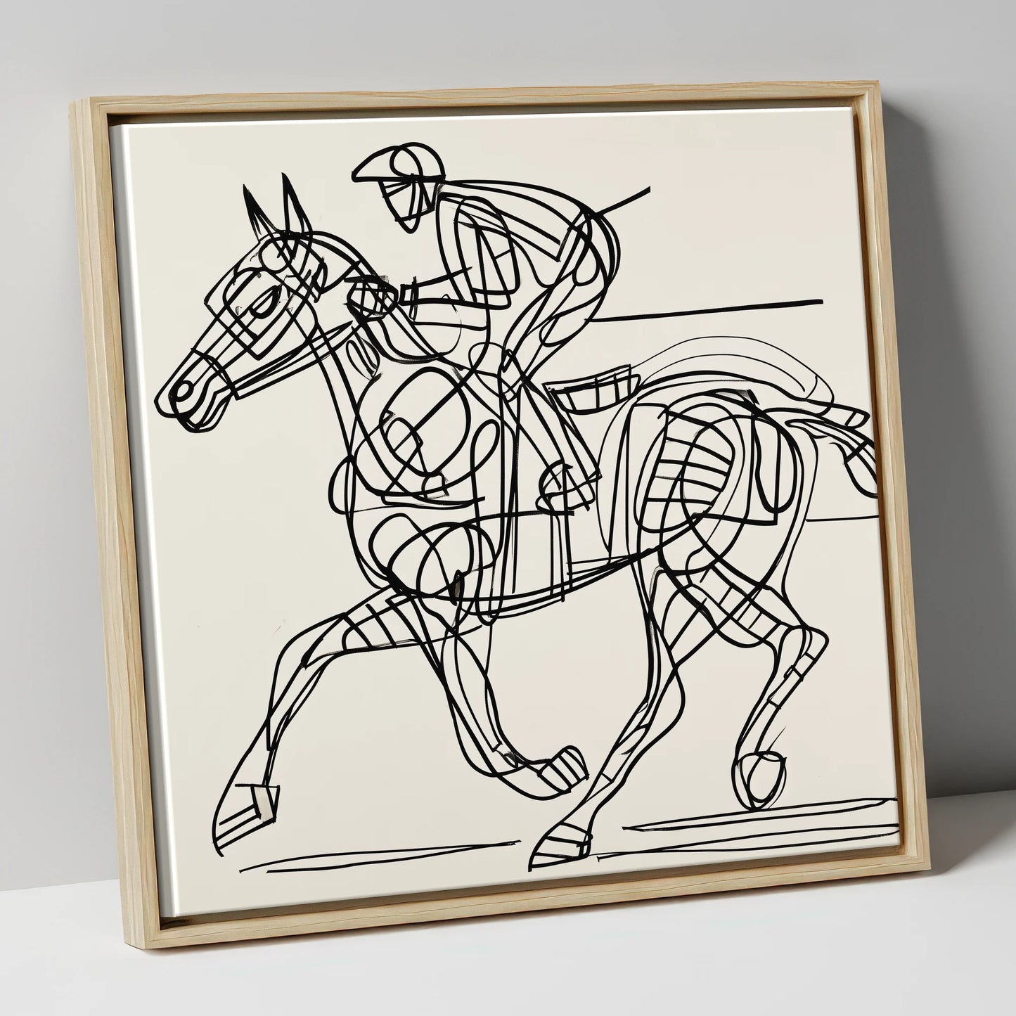 Linear Racing Form racing horse canvas wall art in natural frame