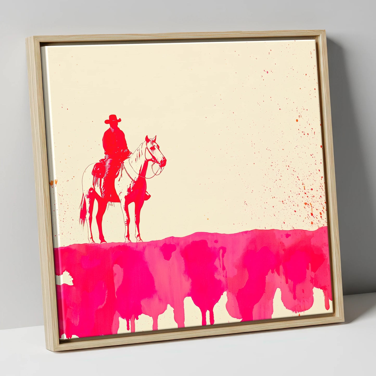Crimson Frontier western horse canvas wall art in natural frame
