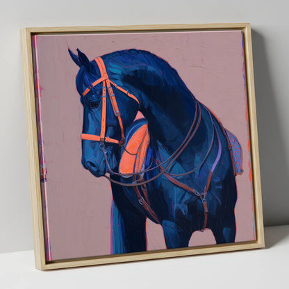 Vibrant Indigo Profile horse breed canvas wall art in natural frame