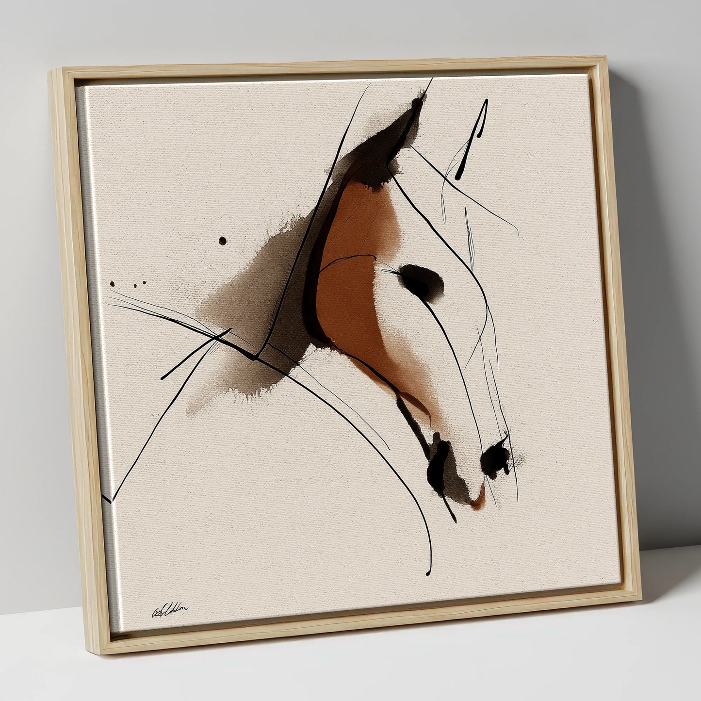 Abstract Sienna Profile horse portrait canvas wall art in natural frame