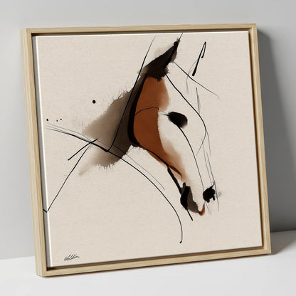 Abstract Sienna Profile horse portrait canvas wall art in natural frame