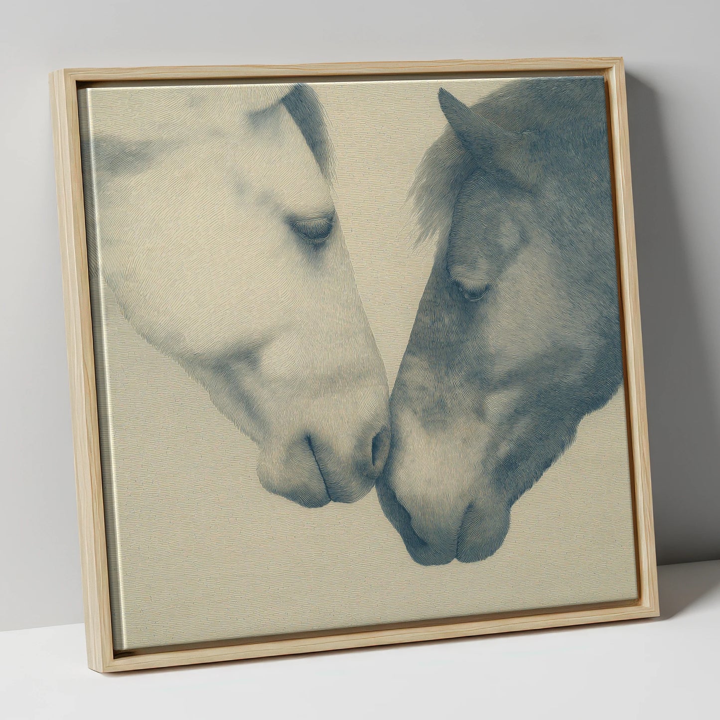 Quiet Connection horse portrait canvas wall art in natural frame