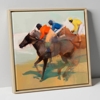 Silks of the Final Furlong racing horse canvas wall art in natural frame