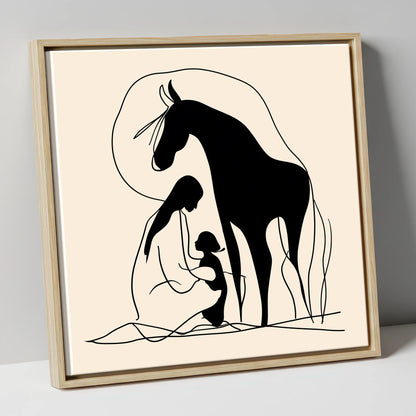 The Gentle Guardian horse & rider canvas wall art in natural frame