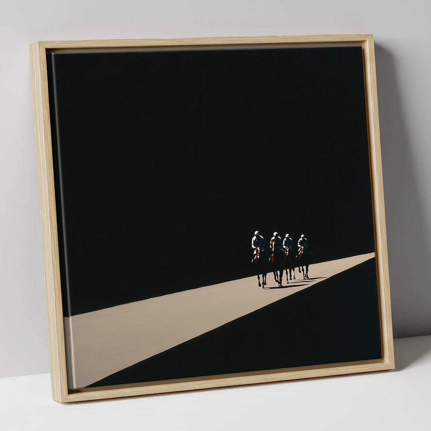 Out of the Shadows racing horse canvas wall art in natural frame