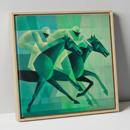 Emerald Racing Pace racing horse canvas wall art in natural frame
