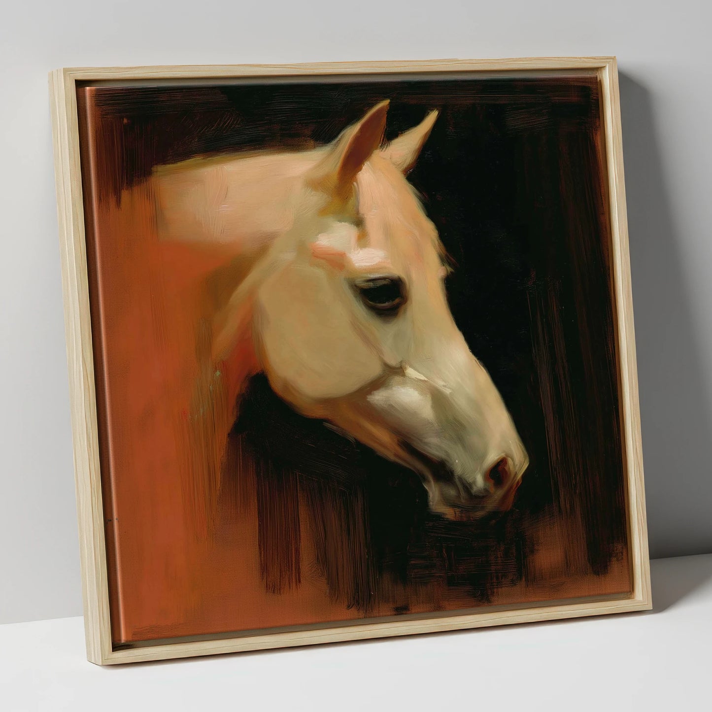 The Terracotta Portrait horse portrait canvas wall art in natural frame