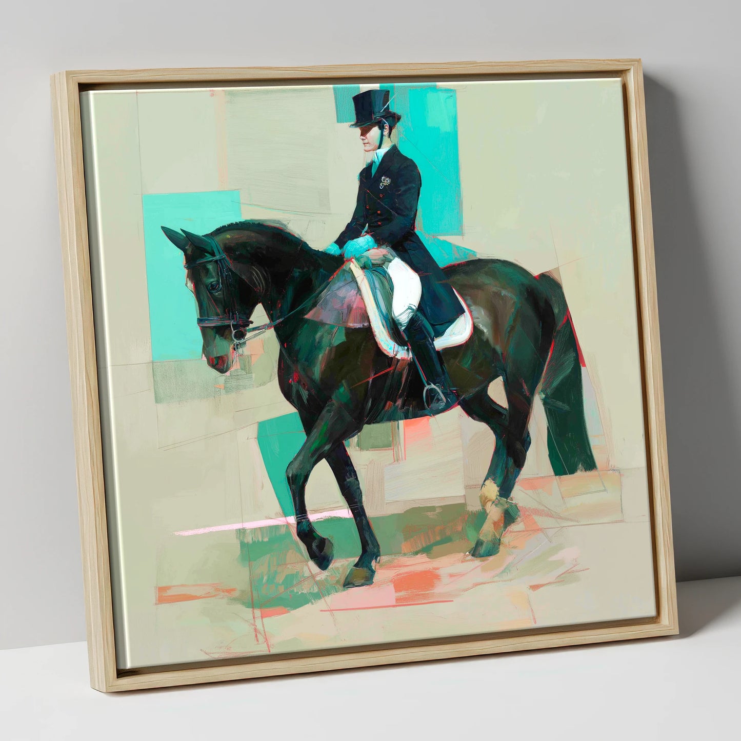 Contemporary Collection dressage horse canvas wall art in natural frame