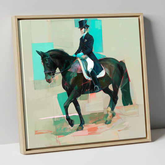 Contemporary Collection dressage horse canvas wall art in natural frame