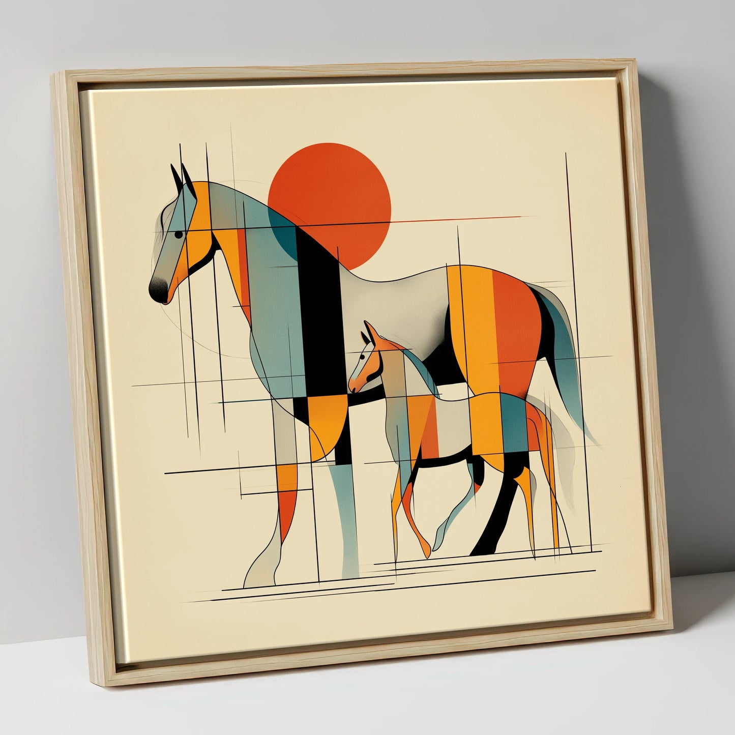 Harmony in Form mare & foal canvas wall art in natural frame