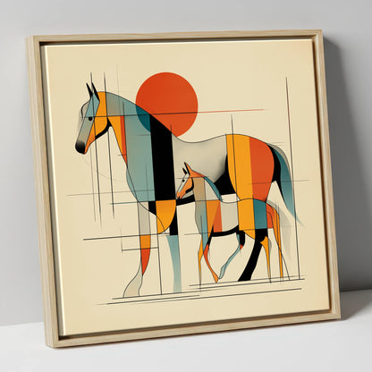Harmony in Form mare & foal canvas wall art in natural frame