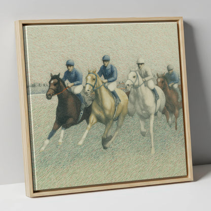 The Classic Field racing horse canvas wall art in natural frame