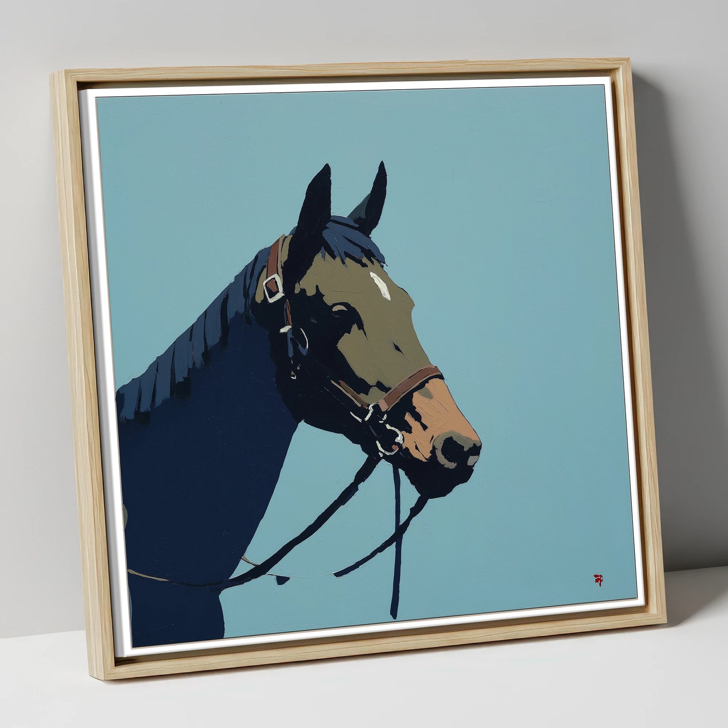 Cerulean Equine Profile horse portrait canvas wall art in natural frame