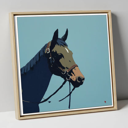 Cerulean Equine Profile horse portrait canvas wall art in natural frame
