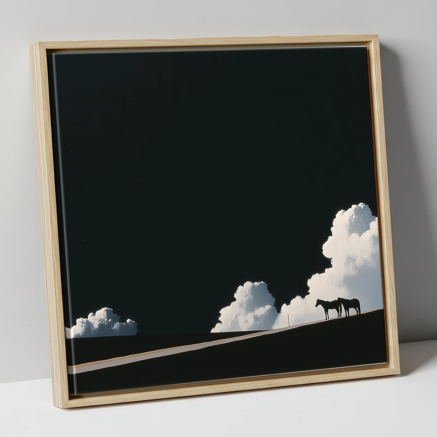 Beneath an Obsidian Sky horse landscape canvas wall art in natural frame