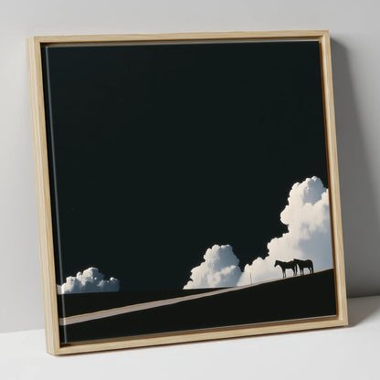 Beneath an Obsidian Sky horse landscape canvas wall art in natural frame