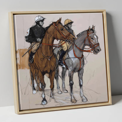 Waiting for the Off racing horse canvas wall art in natural frame